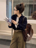 Has been opened directly to take white -collar philosophical shirt retro commute wind lapel lapel corduroy female