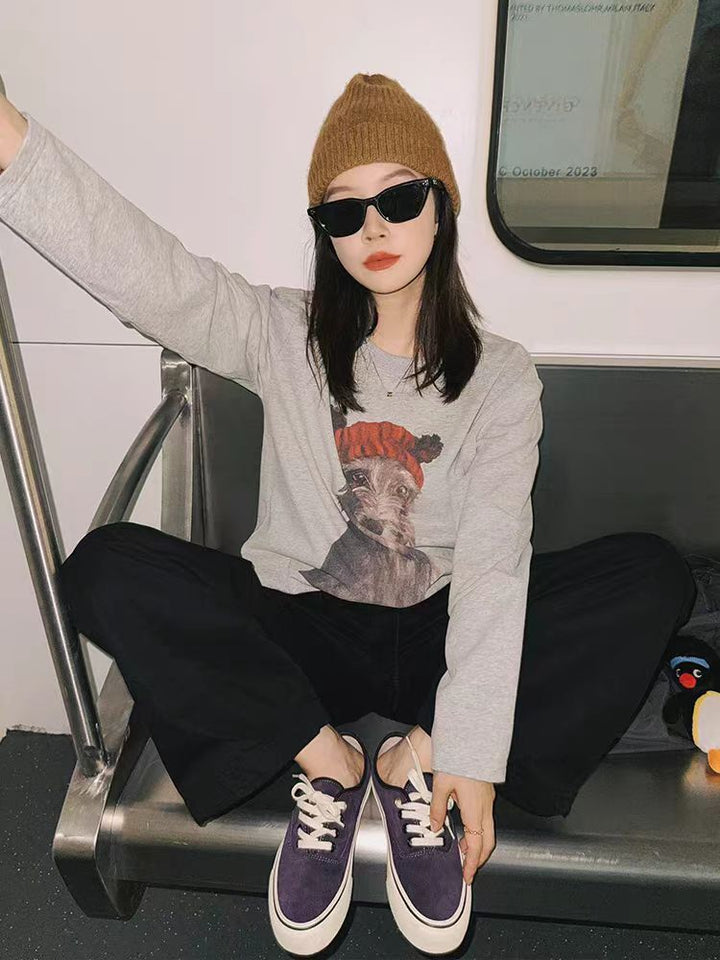 10.11 New products first add cool dog T -shirt 230g wipe all cotton casual shoulder -shoulder bottom shirt female