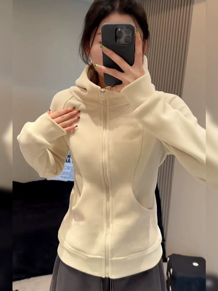 Jacket Women's Spring Autumn 2024 New autumn sweater autumn and winter slim hooded cardigan tight sports suit top