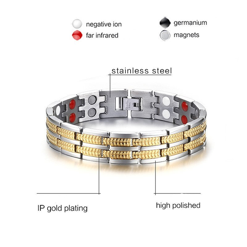 Tourmaline Titanium  Health  Steel Magnetic Therapy Energy Bracelet